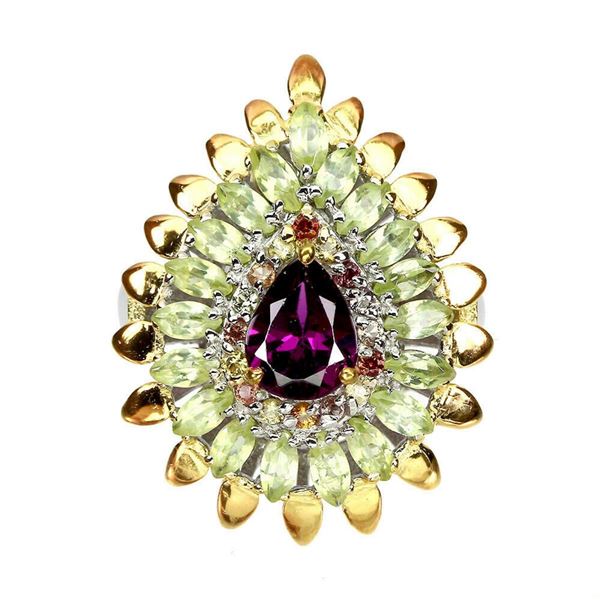 Natural Rhodolite Garnet Peridot Sapphire Ring