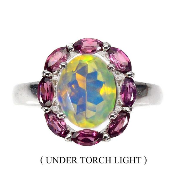 Natural Ethopian White Opal & Black Spinel Ring