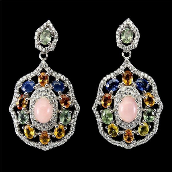 Natural  Pink Opal & Fancy Color Sapphire Earrings