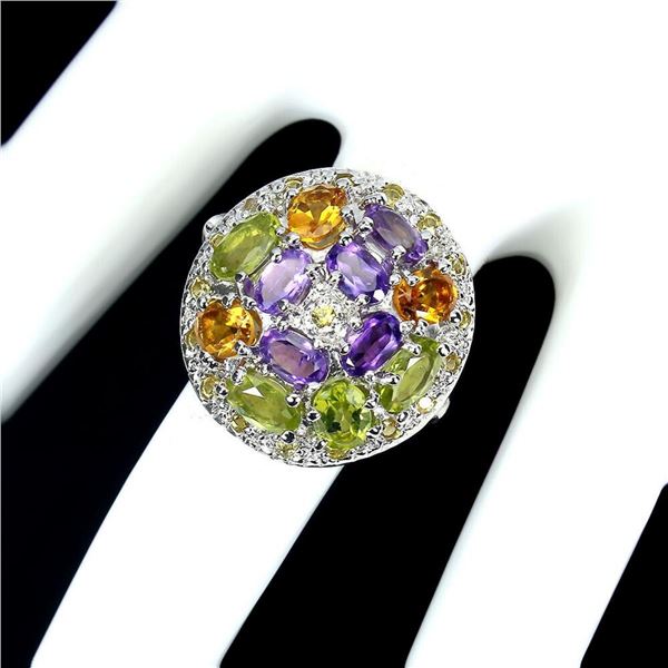 Natural Peridot  Amethyst Citrine Sapphire Ring