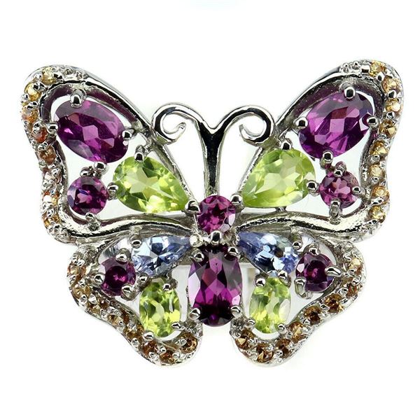 Natural Unheated Rhodolite Peridot Butterfly Ring