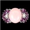 Image 1 : Natural Ethiopian Pink Opal Pearl Rhodolite Garnet  Ring