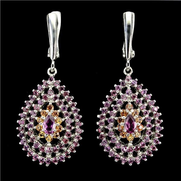 Natural Unheated Rhodolite Garnet Sapphire Earrings