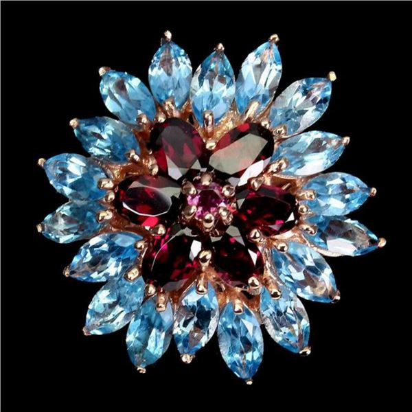 Natural Unheated Rhodolite Garnet  Topaz Ring