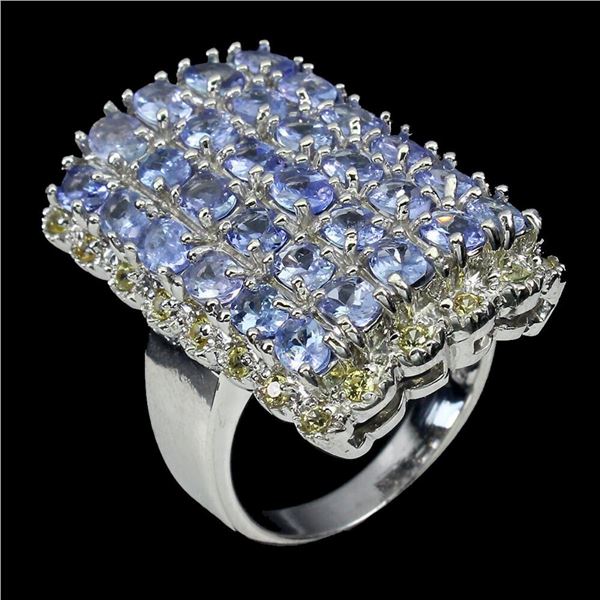 Natural Unheated Tanzanite & Sapphire Ring