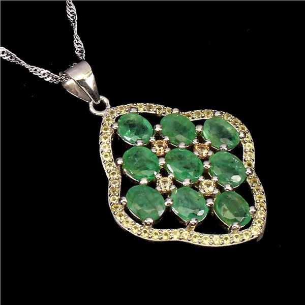 Natural Unheated Emerald & Sapphire Necklace