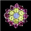 Image 1 : Natural Unheated Tanzanite Peridot Rhodolite Garnet Ring