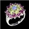 Image 2 : Natural Unheated Tanzanite Peridot Rhodolite Garnet Ring