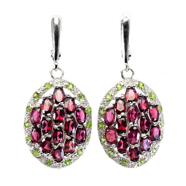 Natural Rhodolite Garnet Chrome Diopside  Earrings