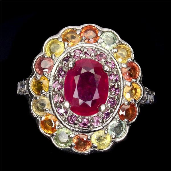 Natural  Ruby Rhodolite Garnet Sapphire Tanzanite Ring