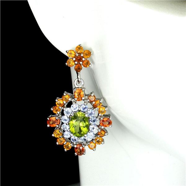 Natural Peridot Sapphire Tanzanite Earrings
