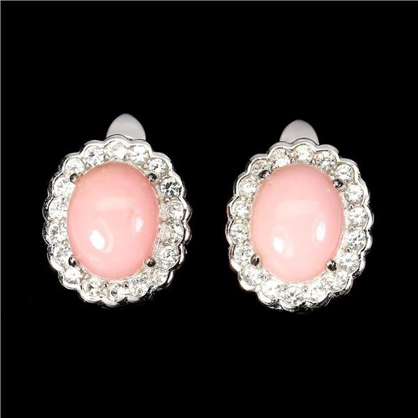 Natural Pink Opal  and Topaz Earrings