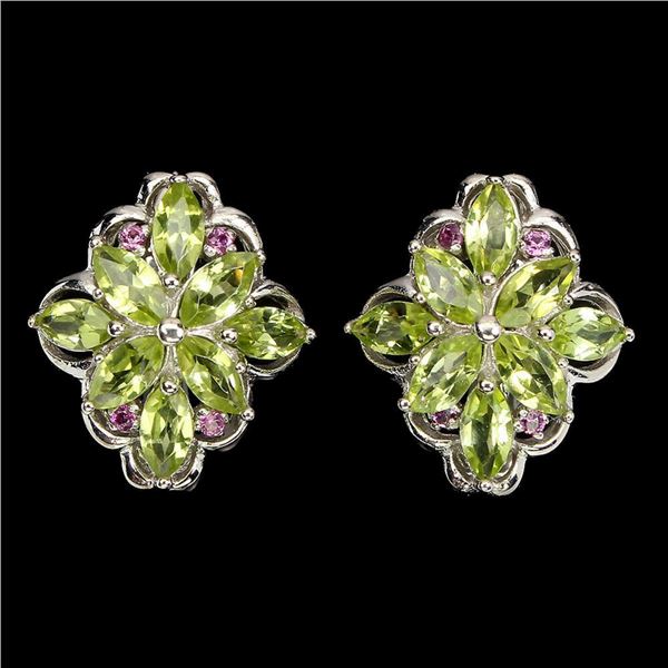 Natural Green Peridot Rhodolite Garnet Earrings