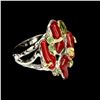 Image 2 : Natural Hand Made 12x5mm Red Coral Emerald Peridot Ring