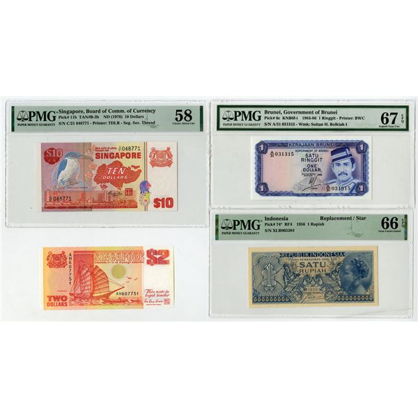 Brunei, Indonesia, & Singapore, East Asian Banknote Assortment, 1956-ND (1990)