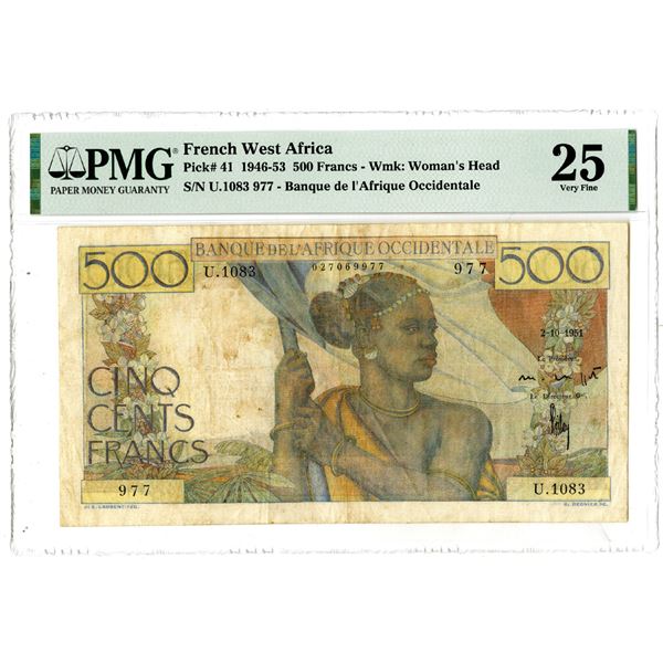 FRENCH WEST AFRICA. Banque de LAfrique Occidentale. 1000 Francs, 1951 FRENCH WEST AFRICA. Banque de LAfrique Occidentale. 1000 Francs, 1951