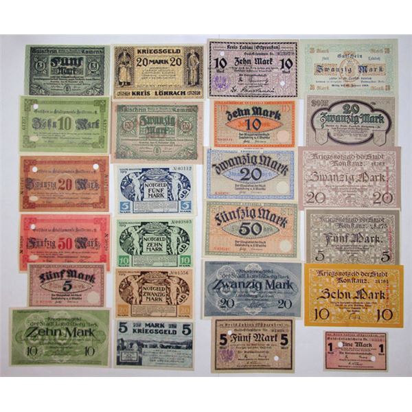 Germany. Notgeld Assortment of Banknotes from Heilbronn, Kitzingen, Konstanz and other Locations,  c
