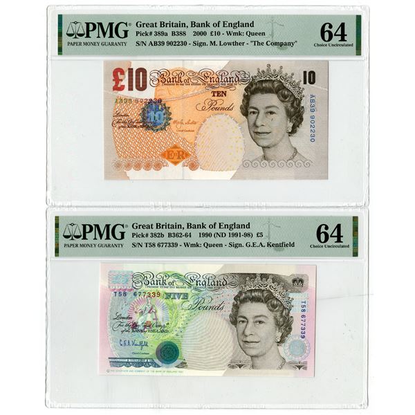 Bank of England, 1990 (ND (1991-98) - 2000, Pair of Issued Banknotes