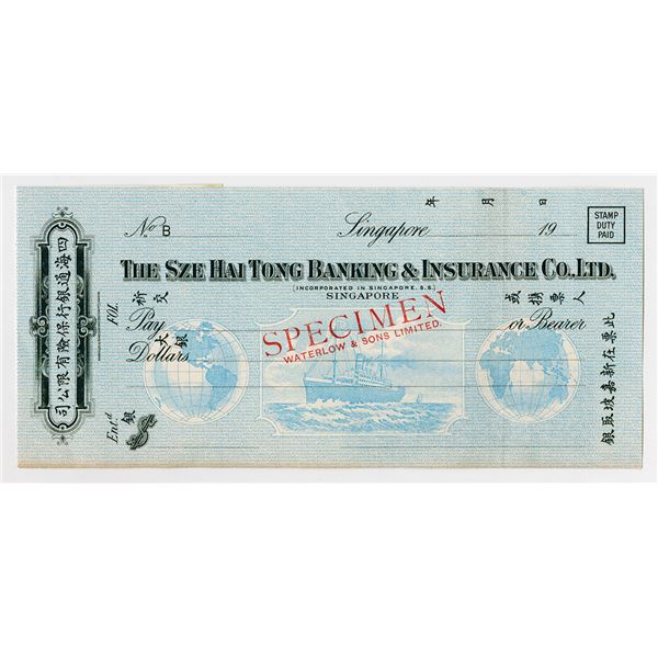 Sze Hai Tong Banking & Insurance Co., Ltd. Specimen Draft/Check by ...