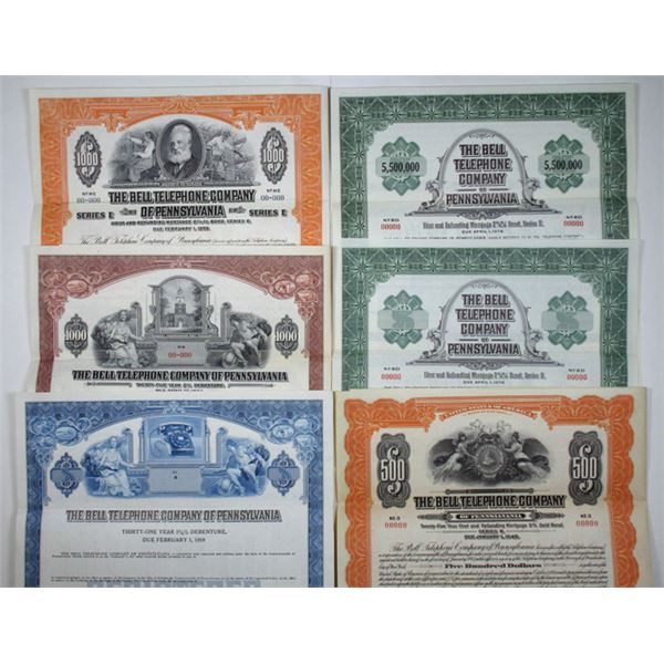 Bell Telephone Co. of Pennsylvania, 1923-59, Assortment of Specimen Bonds