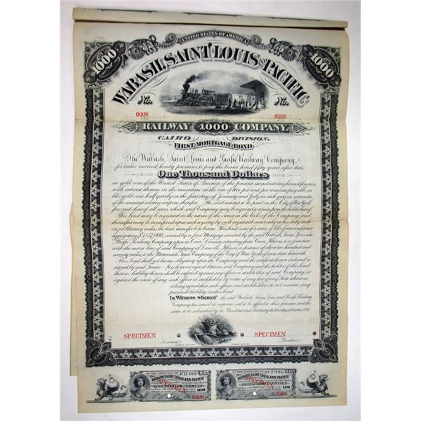 Wabash, Saint Louis and Pacific Railway Co. - Cairo Division, 1881, Specimen Bond