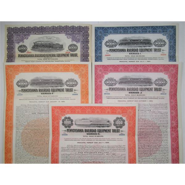 Pennsylvania Railroad Unlisted and Uncataloged Specimen Bond Assortment, 1926 to 1940