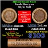 Image 1 : Mixed small cents 1c orig shotgun roll, 1919-s Wheat Cent, 1898 Indian Cent other end, Brinks Wrappe