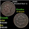 1845 Braided Hair Large Cent 1c Grades vf details