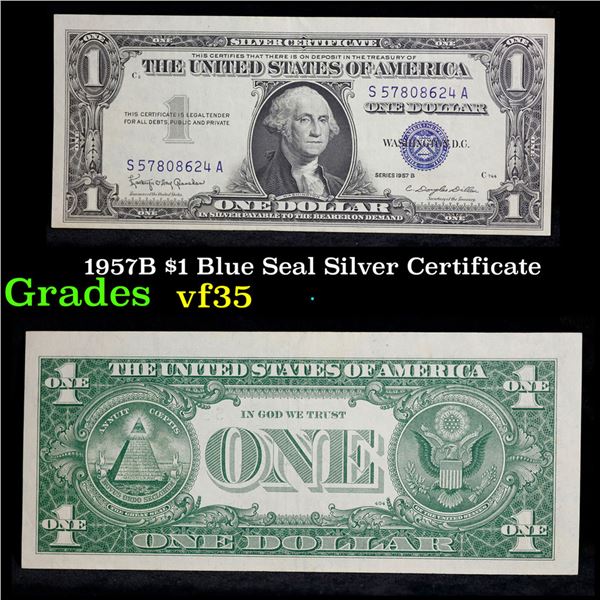 1957B $1 Blue Seal Silver Certificate Grades vf   1957B $1 Blue Seal Silver Certificate Grades vf
