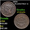 1851 Braided Hair Large Cent 1c Grades vf details