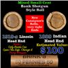 Image 1 : Mixed small cents 1c orig shotgun roll, 1919-s Wheat Cent, 1889 Indian Cent other end, Brandt Wrappe