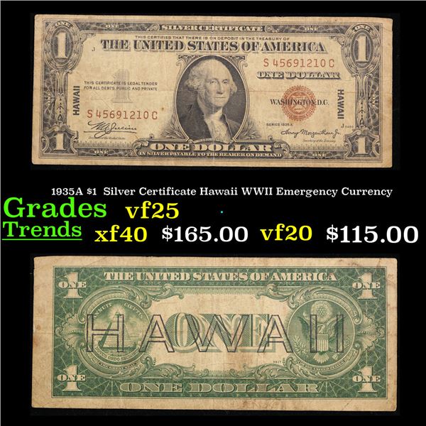 1935A $1 Silver Certificate Hawaii WWII Emergency Currency Grades vf  1935A $1 Silver Certificate Hawaii WWII Emergency Currency Grades vf