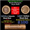 Image 1 : Mixed small cents 1c orig shotgun roll, 1919-s Wheat Cent, 1897 Indian Cent other end, Brandt Wrappe