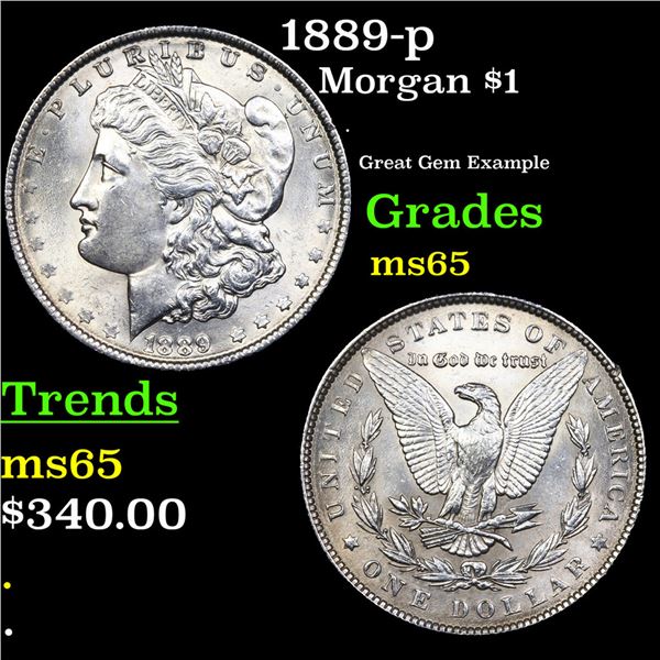 1889-p Morgan Dollar $1 Grades GEM Unc