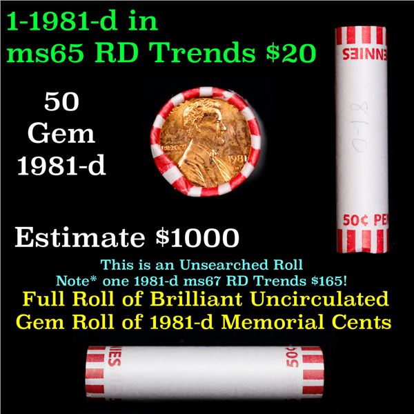 Shotgun Lincoln 1c roll, 1981-d 50 pcs Bank Wrapper.