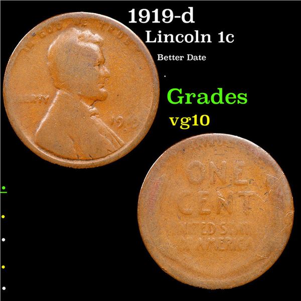 1919-d Lincoln Cent 1c Grades vg+