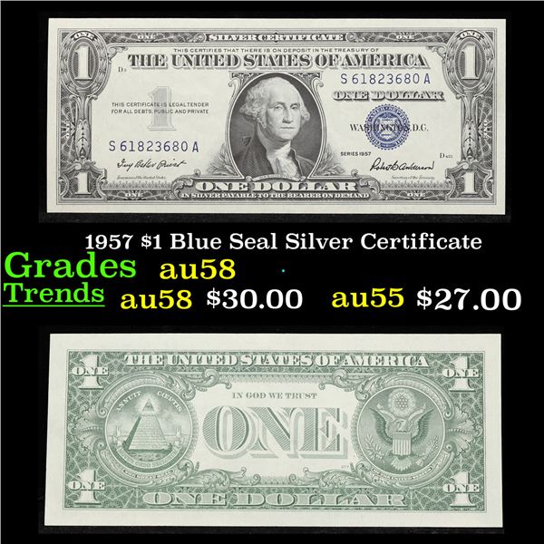 1957 $1 Blue Seal Silver Certificate Grades Choice AU/BU Slider