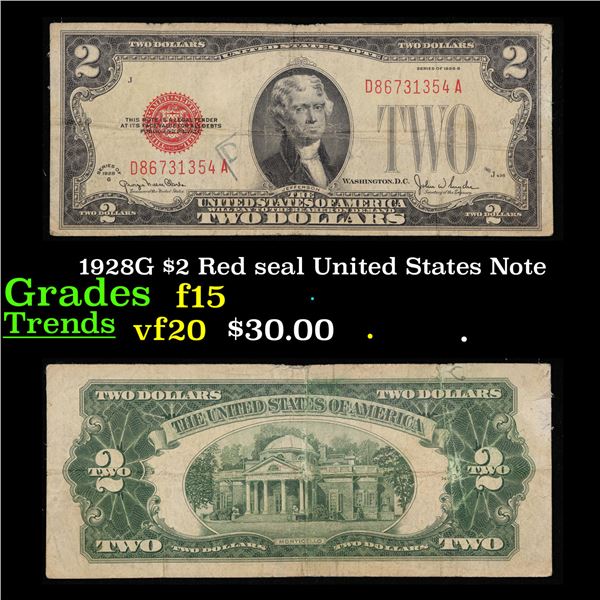 1928G $2 Red seal United States Note Grades f+