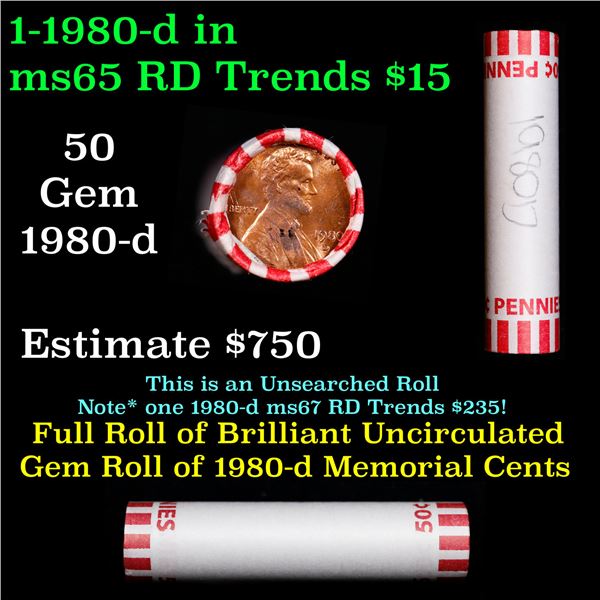 Shotgun Lincoln 1c roll, 1980-d 50 pcs Bank Wrapper.