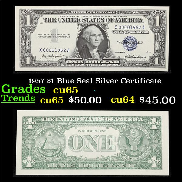 1957 $1 Blue Seal Silver Certificate Grades Gem CU