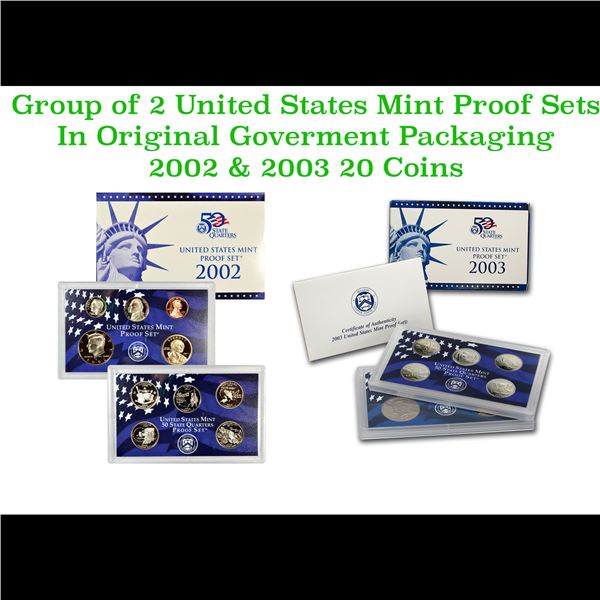 Group of 2 United States Mint Proof Sets 2002-2003 20 coins.