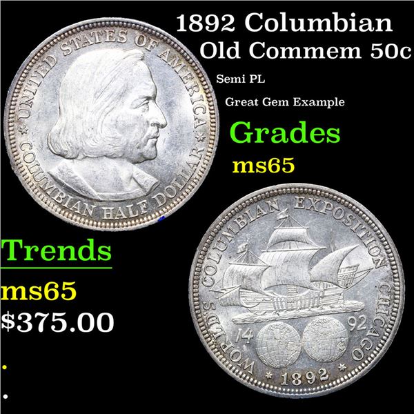 1892 Columbian Old Commem Half Dollar 50c Grades GEM Unc