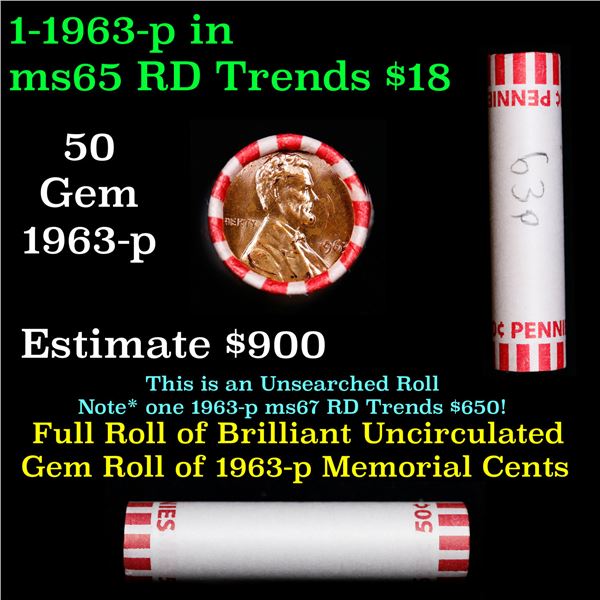 Shotgun Lincoln 1c roll, 1963-p 50 pcs Bank Wrapper.