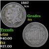 Image 1 : 1867 Three Cent Copper Nickel 3cn Grades f+
