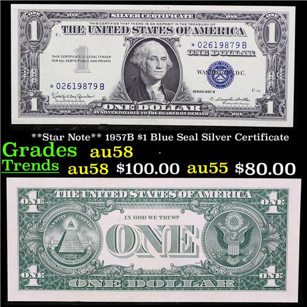 **Star Note** 1957B $1 Blue Seal Silver Certificate Grades Choice AU/BU Slider