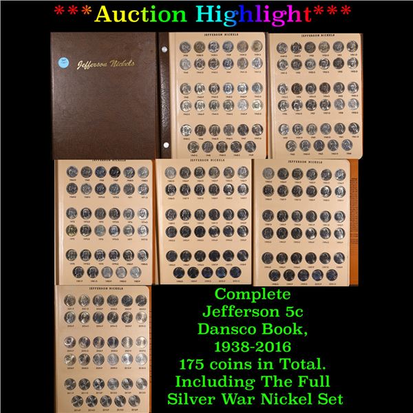 ***Auction Highlight*** Complete Jefferson 5c Dansco Book, 1938-2016 175 coins in Total. Including T