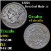 1851 Braided Hair Large Cent 1c Grades vf details