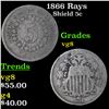 Image 1 : 1866 Rays Shield Nickel 5c Grades vg, very good