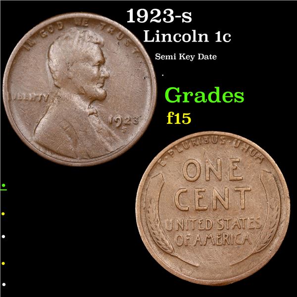 1923-s Lincoln Cent 1c Grades f+