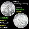 Image 1 : 1947-p Walking Liberty Half Dollar 50c Grades Choice+ Unc